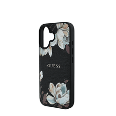 GUESS - Magsafe Grained IPhone 16 Black Case with Printed Flower Pattern