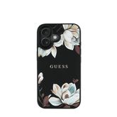 GUESS - Magsafe Grained IPhone 16 Black Case with Printed Flower Pattern