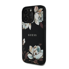 GUESS - Magsafe Grained IPhone 16 Pro Black Case with Printed Flower Pattern