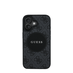 GUESS - Magsafe Grained IPhone 16 Black Case with Round Patch