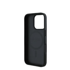 GUESS - Magsafe Grained IPhone 16 Pro Black Case with Round Patch