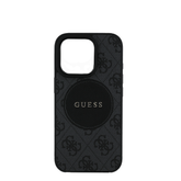 GUESS - Magsafe Grained IPhone 16 Pro Black Case with Round Patch
