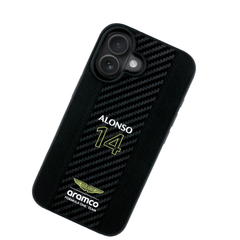 ASTON MARTIN- Aramco Magsafe F1-Genuine Black IPhone 16 Leather Case