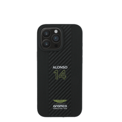 ASTON MARTIN- Aramco Magsafe F1-Genuine Black Leather IPhone 16 Pro Case