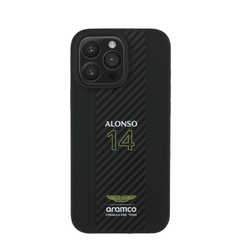 ASTON MARTIN- Aramco Magsafe F1-Genuine Black Leather IPhone 16 Pro Max Case