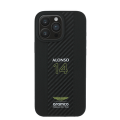 ASTON MARTIN- Aramco Magsafe F1-Genuine Black Leather IPhone 16 Pro Max Case