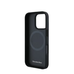 MERCEDES-Magsafe IPhone 16 Pro Black Leather Case W/ Contrasted Blue Horizontal Curve