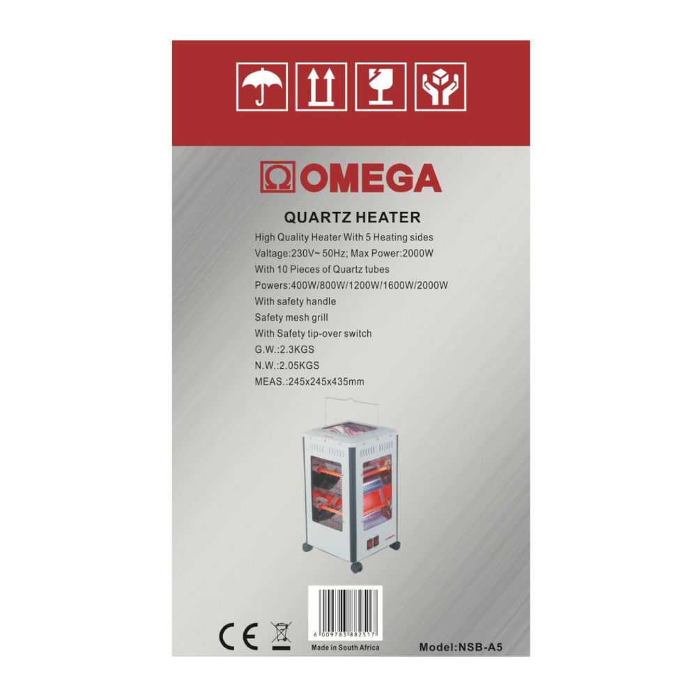 Omega Quartz Heater-Fast Heating Indoor 2000W NSB-A5