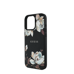GUESS - Magsafe Grained IPhone 16 Pro Black Case with Printed Flower Pattern