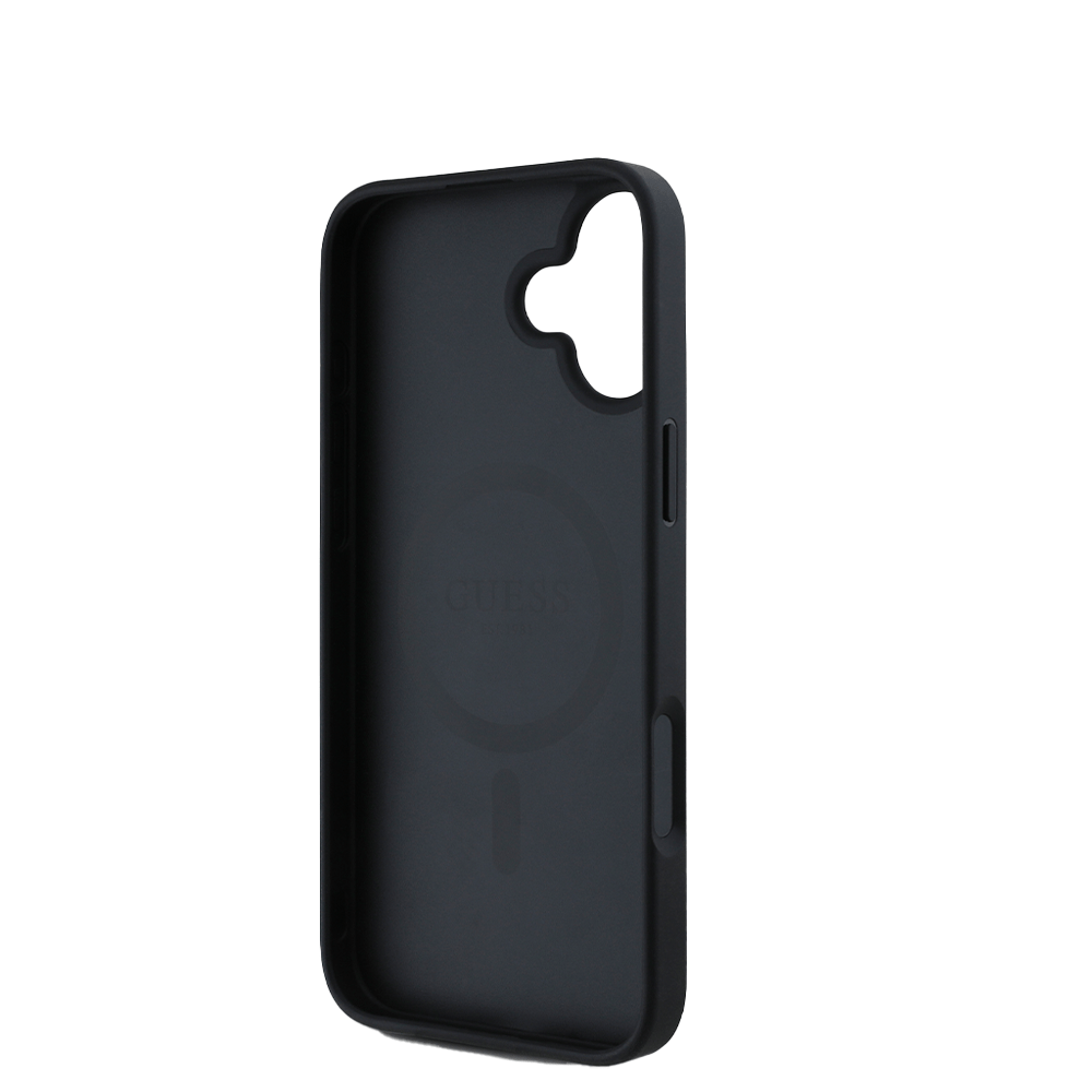 GUESS - Magsafe Grained IPhone 16 Black Case with Round Patch
