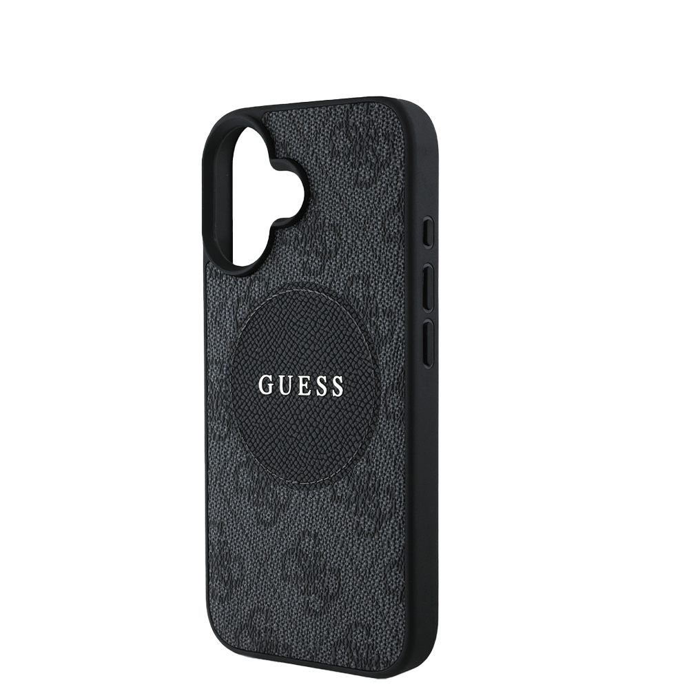 GUESS - Magsafe Grained IPhone 16 Black Case with Round Patch