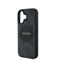 GUESS - Magsafe Grained IPhone 16 Black Case with Round Patch