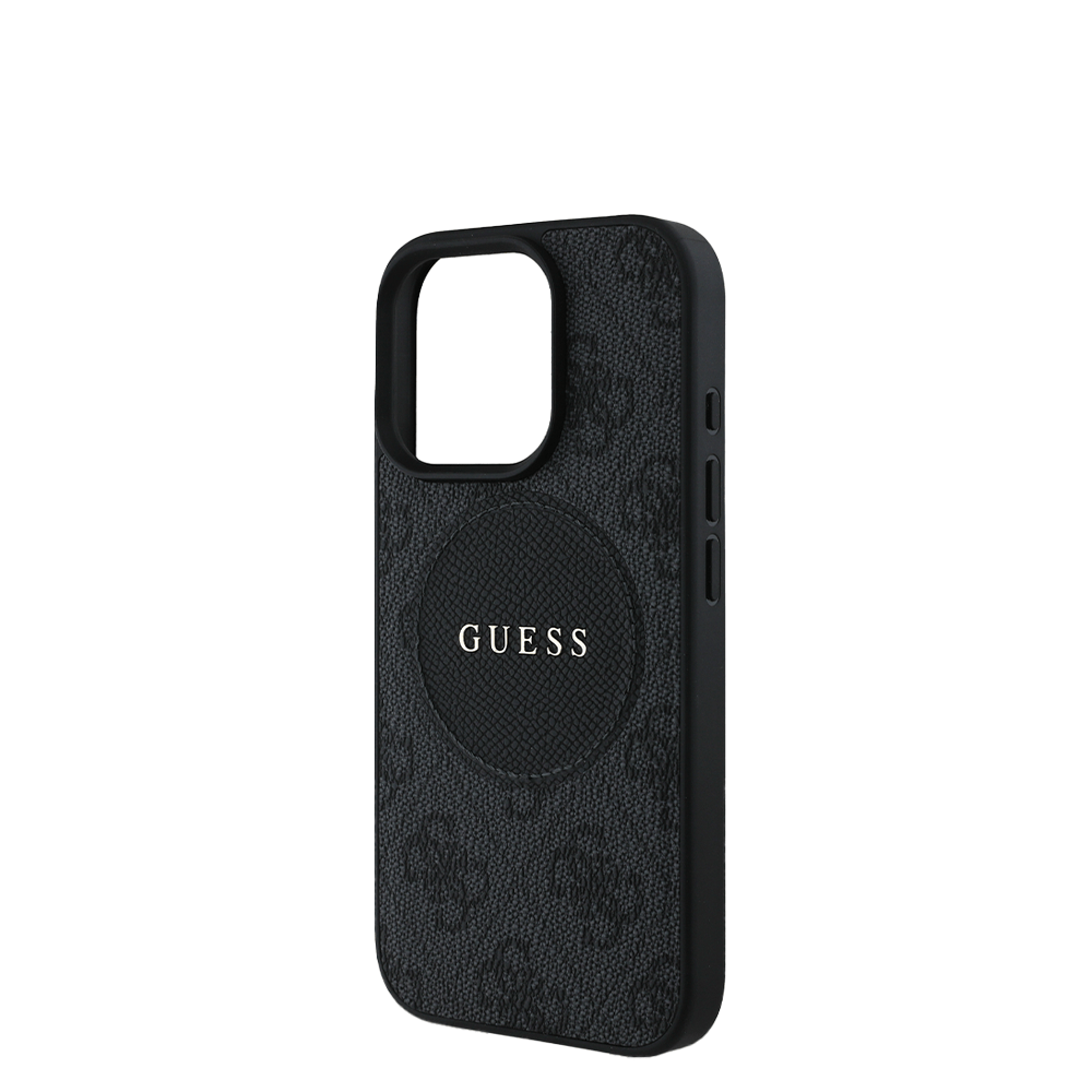 GUESS - Magsafe Grained IPhone 16 Pro Black Case with Round Patch