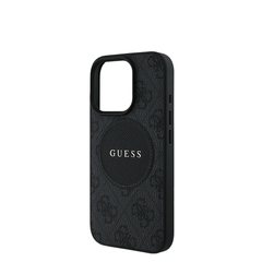 GUESS - Magsafe Grained IPhone 16 Pro Black Case with Round Patch