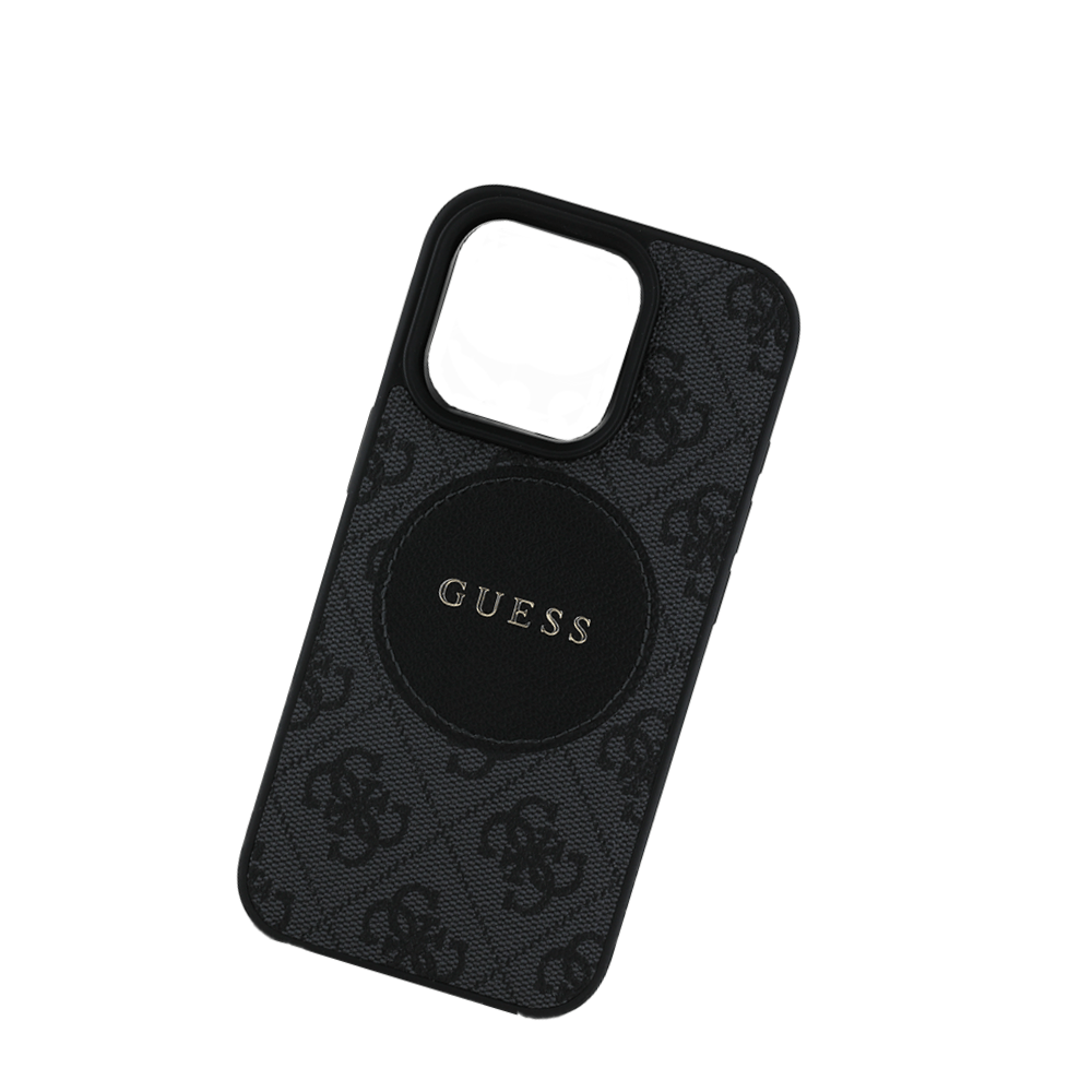 GUESS - Magsafe Grained IPhone 16 Pro Black Case with Round Patch