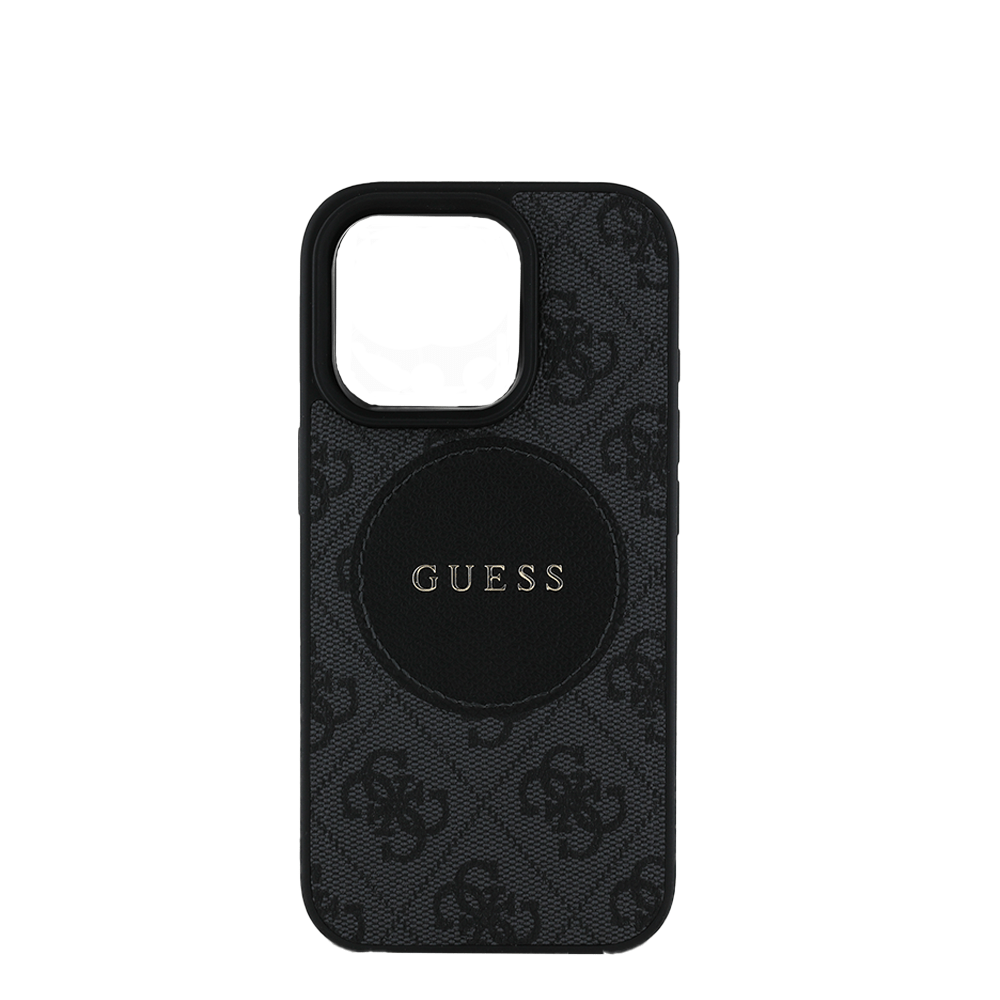 GUESS - Magsafe Grained IPhone 16 Pro Black Case with Round Patch