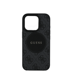 GUESS - Magsafe Grained IPhone 16 Pro Black Case with Round Patch