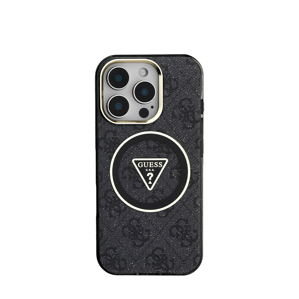 GUESS -Magsafe IPhone 16 Pro Max Black Case W/ IML 4G Glitter And Triangle