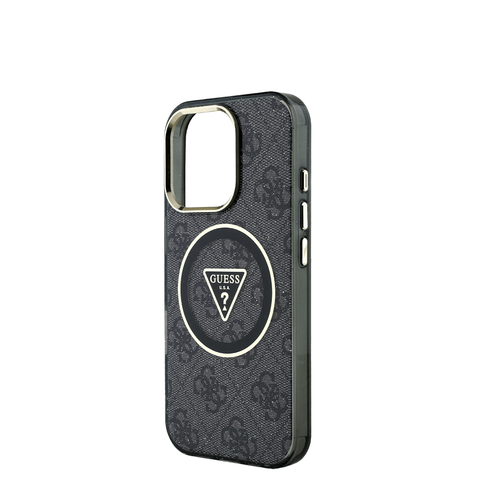 GUESS -Magsafe IPhone 16 Pro Max Black Case W/ IML 4G Glitter And Triangle