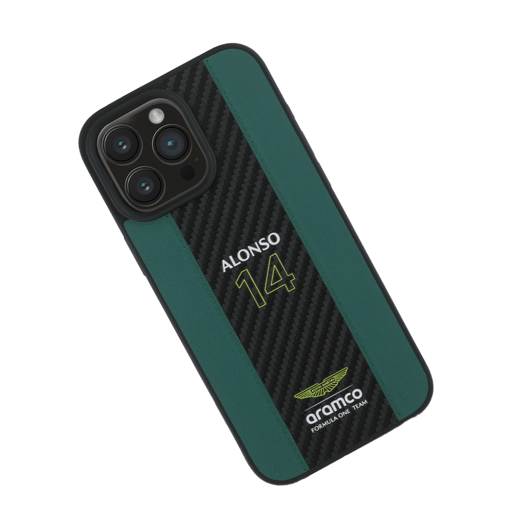 ASTON MARTIN- Aramco Magsafe F1-Genuine Green Leather IPhone 16 Pro Case
