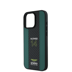ASTON MARTIN- Aramco Magsafe F1-Genuine Green Leather IPhone 16 Pro Case
