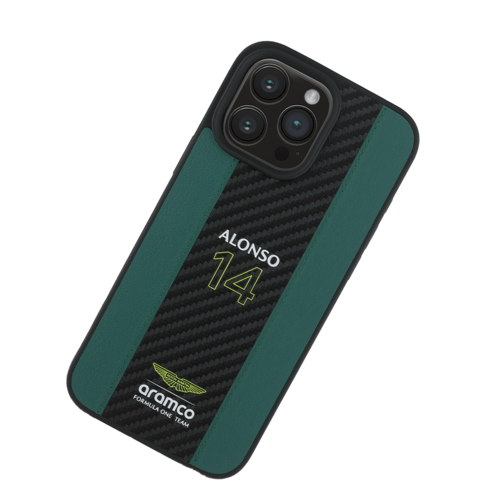 ASTON MARTIN- Aramco Magsafe F1-Genuine Green Leather IPhone 16 Pro Case
