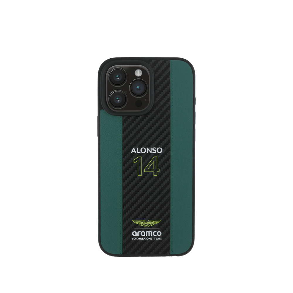 ASTON MARTIN- Aramco Magsafe F1-Genuine Green Leather IPhone 16 Pro Max Case