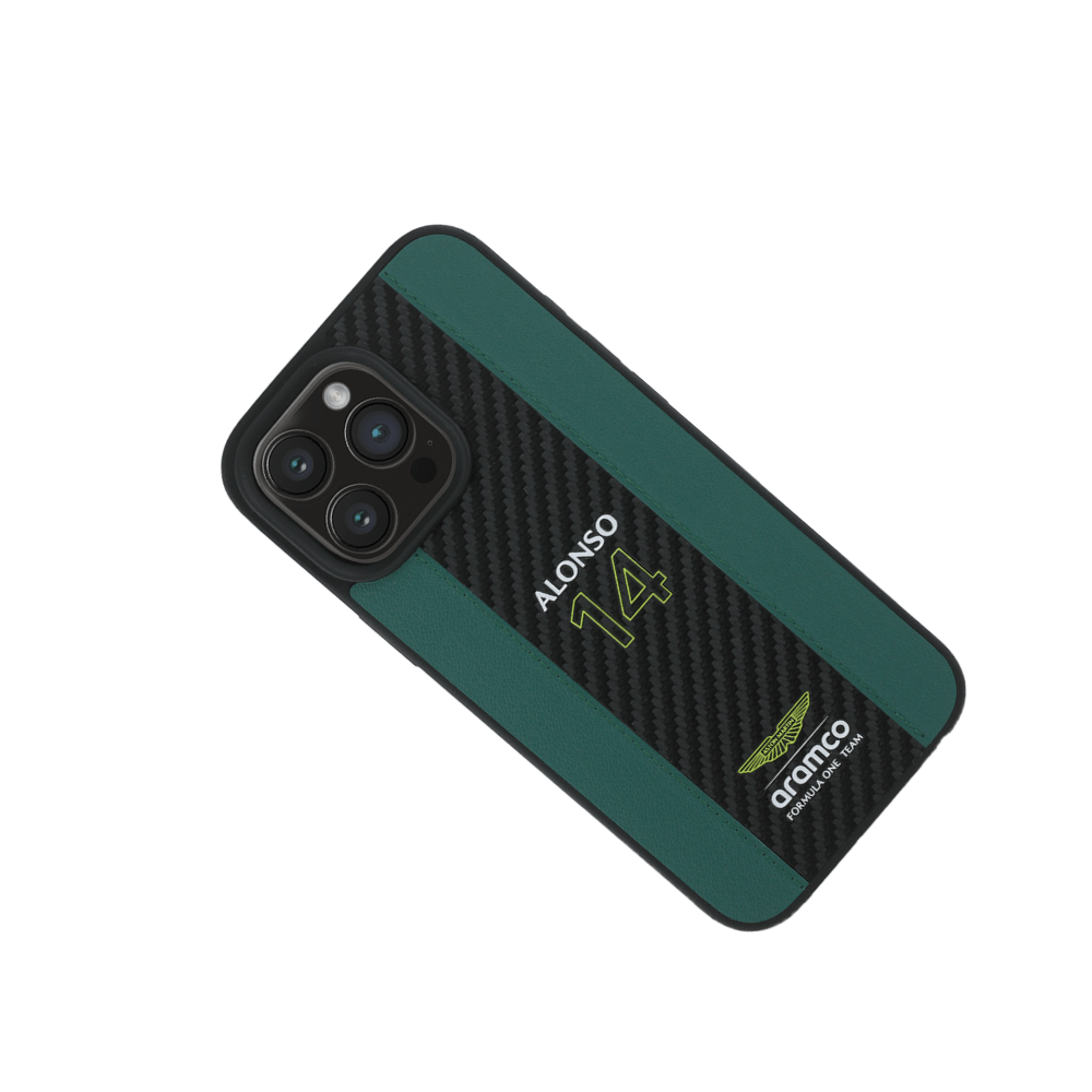 ASTON MARTIN- Aramco Magsafe F1-Genuine Green Leather IPhone 16 Pro Max Case