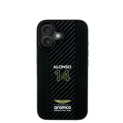 ASTON MARTIN- Aramco Magsafe F1-Genuine Black IPhone 16 Leather Case