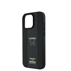 ASTON MARTIN- Aramco Magsafe F1-Genuine Black Leather IPhone 16 Pro Case