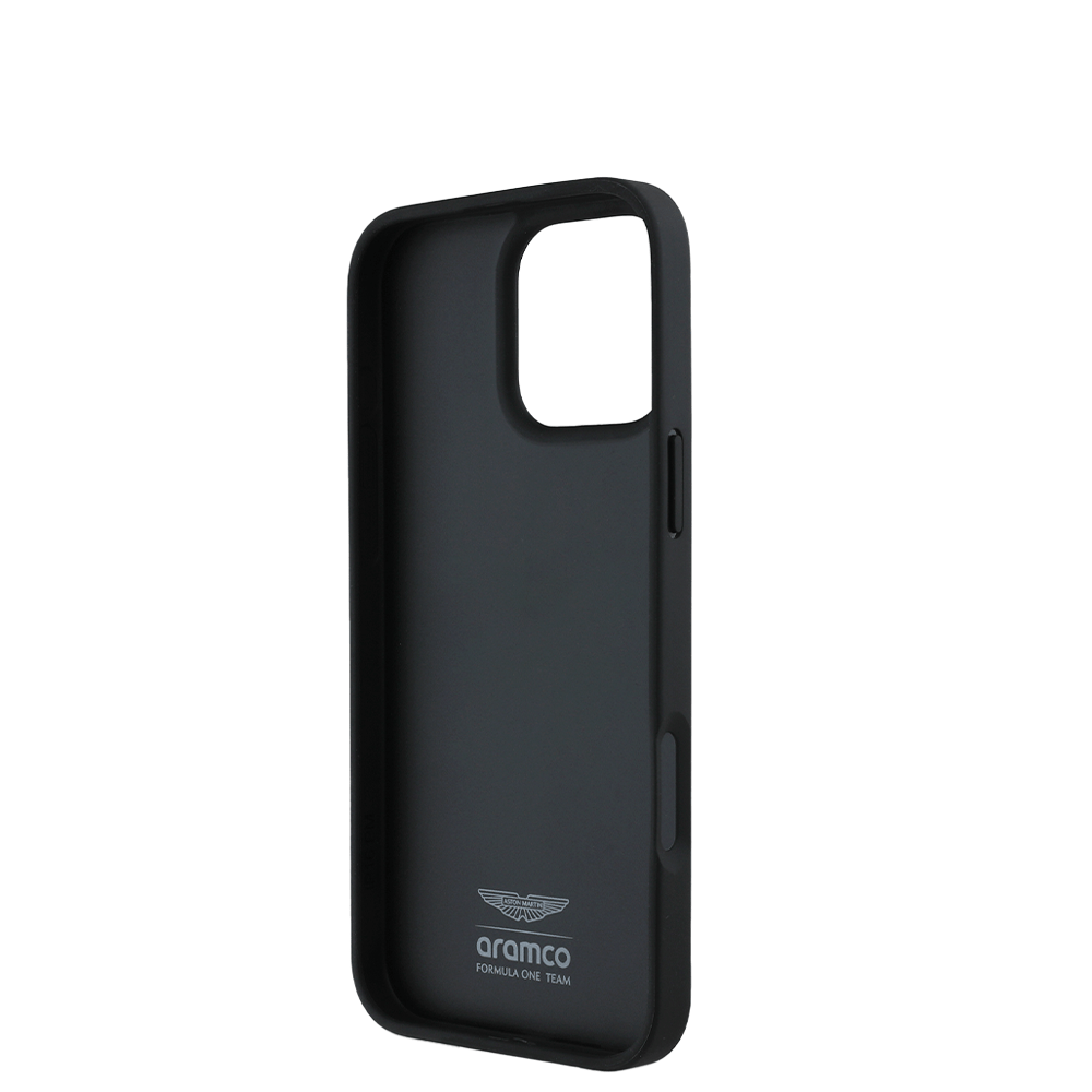 ASTON MARTIN- Aramco Magsafe F1-Genuine Black Leather IPhone 16 Pro Case