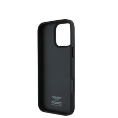 ASTON MARTIN- Aramco Magsafe F1-Genuine Black Leather IPhone 16 Pro Case