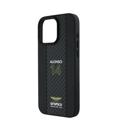 ASTON MARTIN- Aramco Magsafe F1-Genuine Black Leather IPhone 16 Pro Max  Case