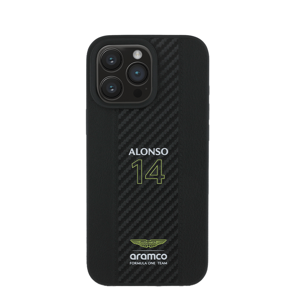 ASTON MARTIN- Aramco Magsafe F1-Genuine Black Leather IPhone 16 Pro Max  Case