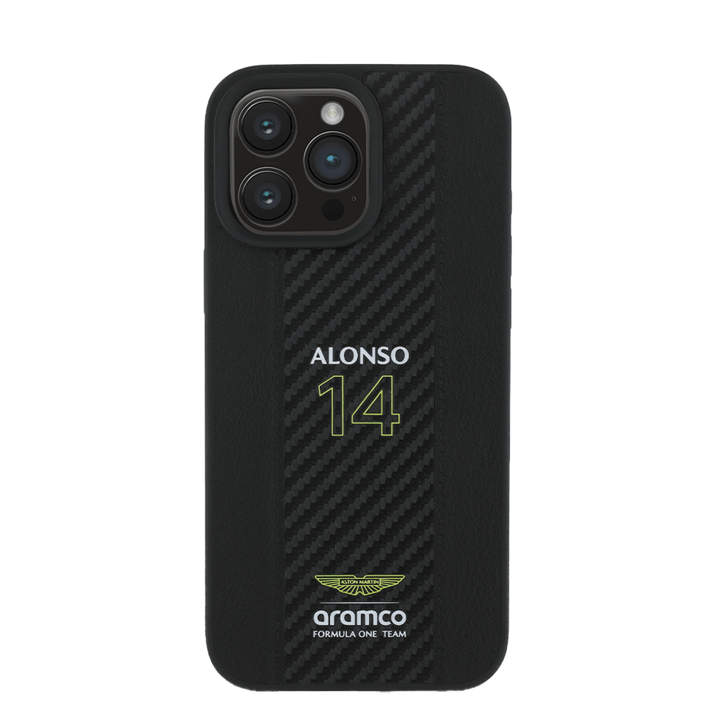 ASTON MARTIN- Aramco Magsafe F1-Genuine Black Leather IPhone 16 Pro Max  Case