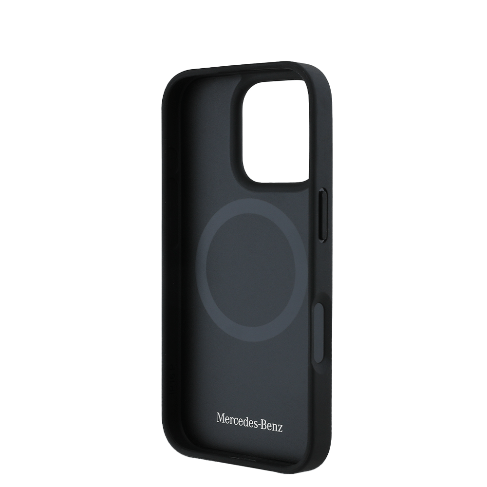 MERCEDES-Magsafe IPhone 16 Pro Max Black Wood Imitation And Smooth Genuine Leather Case