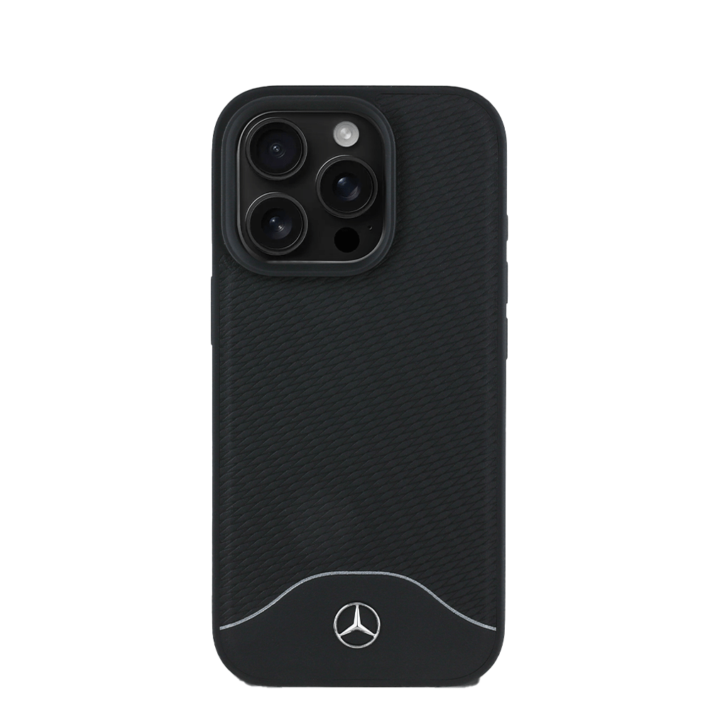 MERCEDES-Magsafe IPhone 16 Pro Max Black Wood Imitation And Smooth Genuine Leather Case