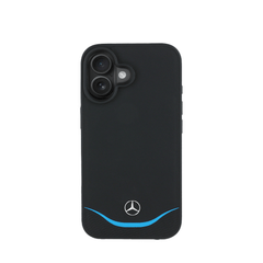 MERCEDES-Magsafe IPhone 16 Black Leather Case W/ Contrasted Blue Horizontal Curve