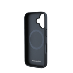MERCEDES-Magsafe IPhone 16 Black Leather Case W/ Contrasted Blue Horizontal Curve