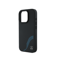 MERCEDES-Magsafe Case IPhone 16 Pro Max Black Genuine Leather W/ Blue Curves