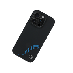 MERCEDES-Magsafe Case IPhone 16 Pro Max Black Genuine Leather W/ Blue Curves
