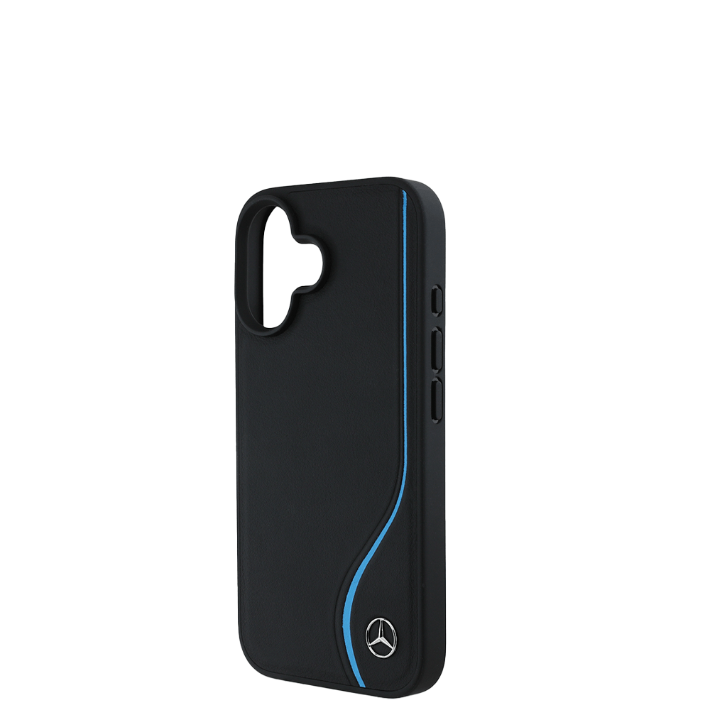 MERCEDES-Magsafe Case IPhone 16 Black Genuine Leather  W/ Vertical Contrasted Line