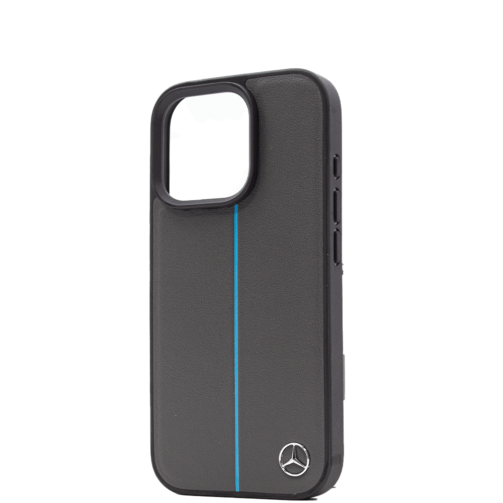 MERCEDES-BENZ Magsafe Case IPhone 16 Pro Black Leather With Grey Stripe