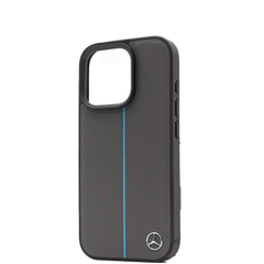 MERCEDES-BENZ Magsafe Case IPhone 16 Pro Black Leather With Grey Stripe