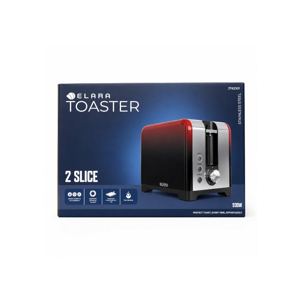 Elara Stainless Steel 2 Slice Toaster 930W Ombre Gradient Red JT62101 OGR
