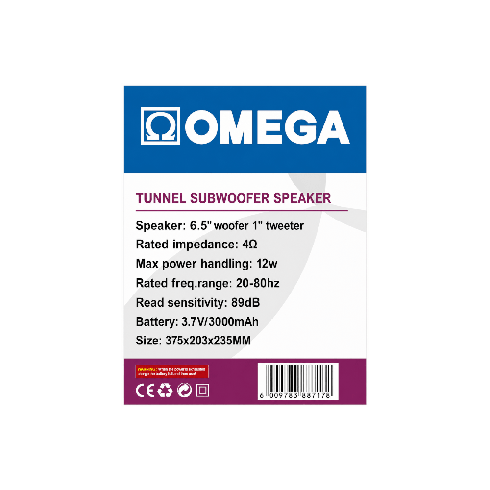 Omega 6.5" Portable Tunnel Subwoofer Speaker 12W OP-938F3